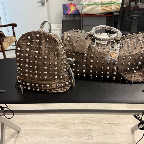 Tracey Lynn Studded Carry-On Bag & Backpack Set | Brown | Excellent - Picture 4 of 4